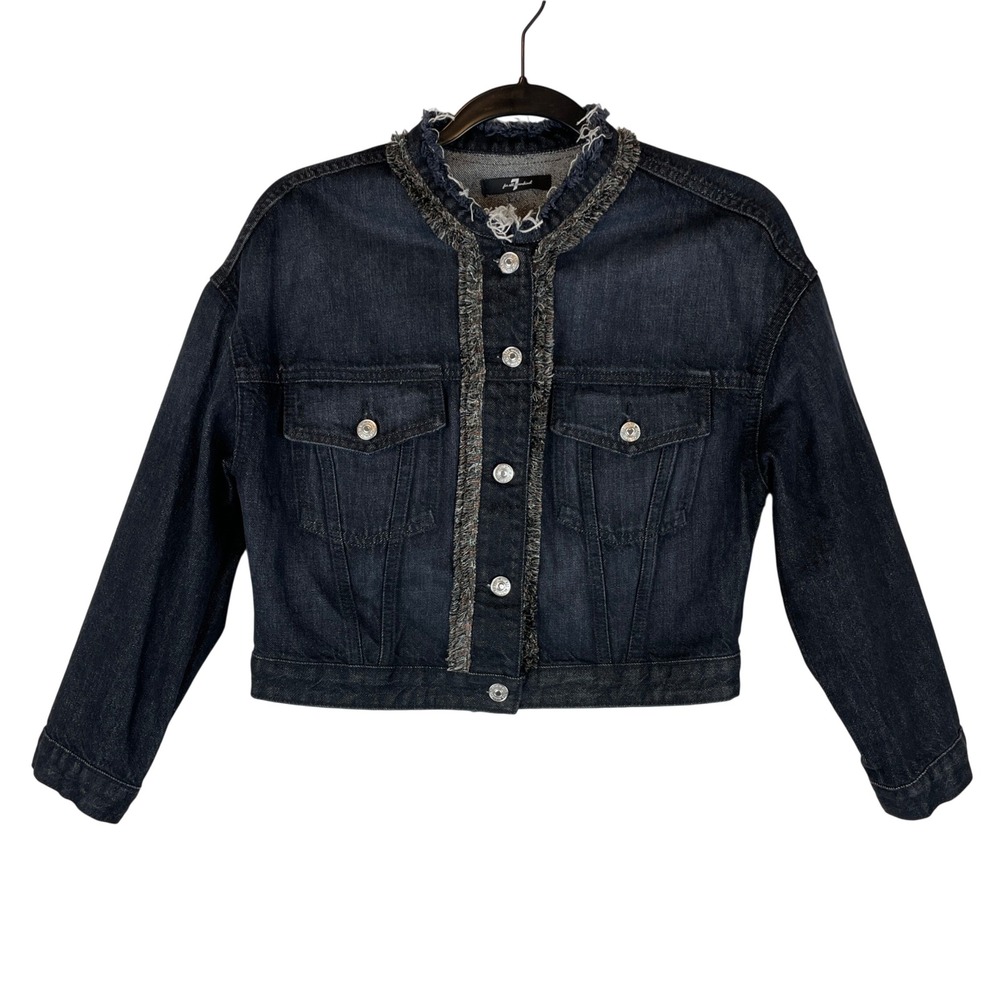 7 For All Mankind Cropped Trucker Jacket Black Fringe Denim AU4192091 WOBK S